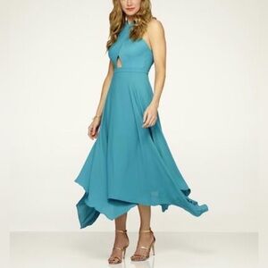 BCBGMAXAZRIA Green Halter Elegant  Dress Size 6 Cut-out Front Open Back